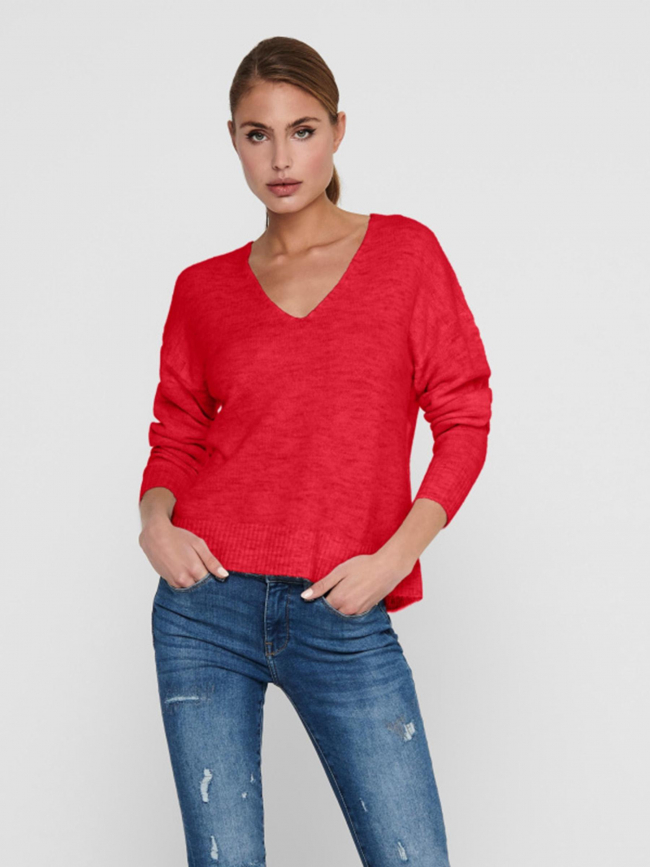 Pull col v elanora rouge femme - Jacqueline De Yong