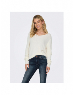 Pull col v ella piumo blanc femme - Only