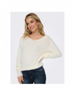 Pull col v ella piumo blanc femme - Only