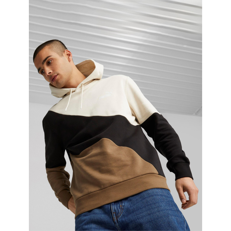 Sweat à capuche colorblock cat beige marron homme - Puma