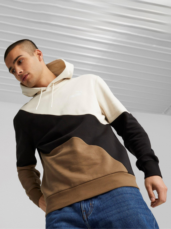 Sweat à capuche colorblock cat beige marron homme - Puma