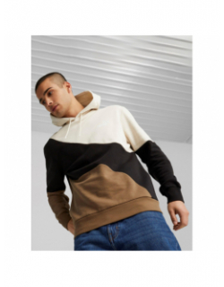 Sweat à capuche colorblock cat beige marron homme - Puma