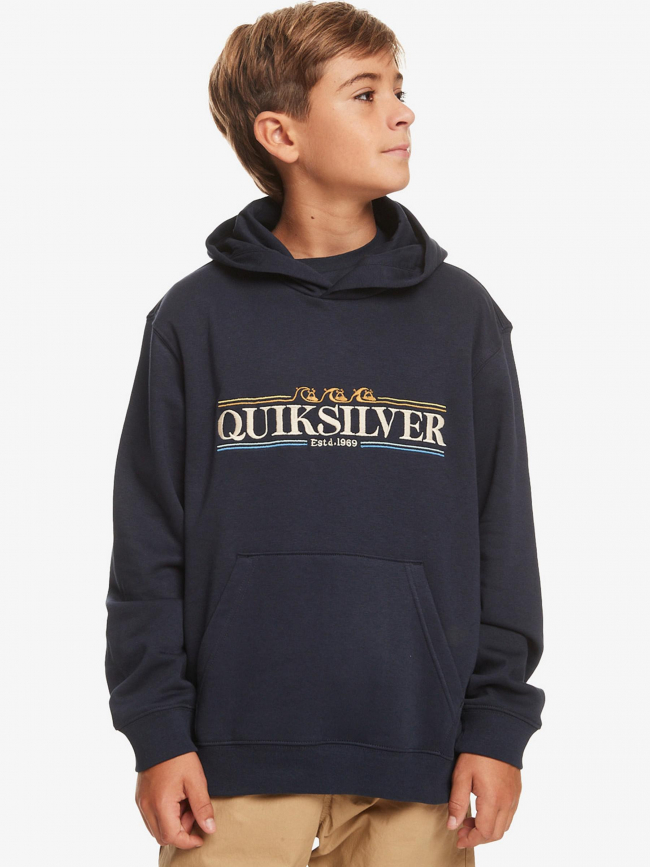 Sweat à capuche graphic logo brodé bleu garçon - Quiksilver