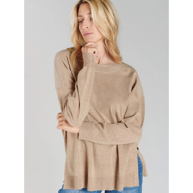 Pull col bateau paillette beige femme - Le Temps Des Cerises