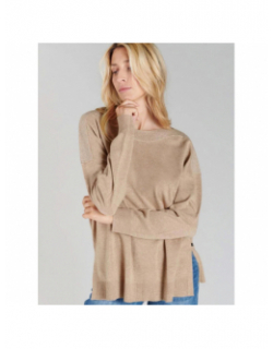 Pull col bateau paillette beige femme - Le Temps Des Cerises