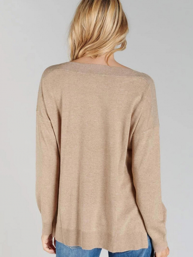 Pull col bateau paillette beige femme - Le Temps Des Cerises