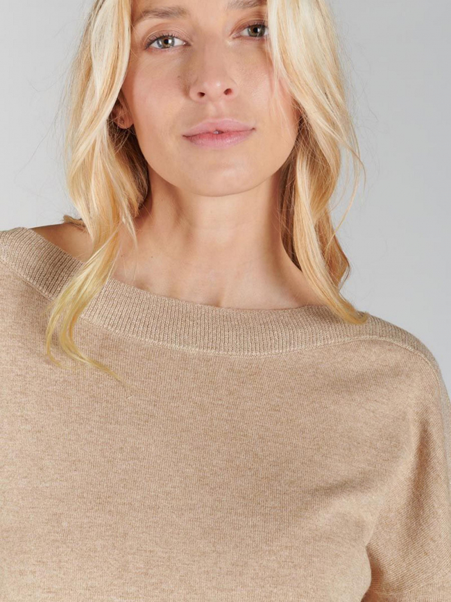 Pull col bateau paillette beige femme - Le Temps Des Cerises