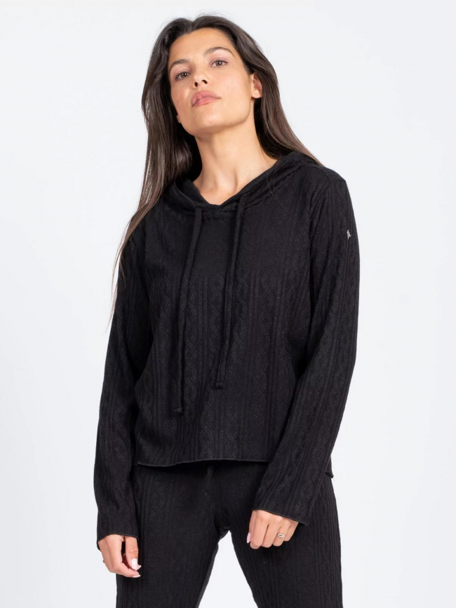 Pull à capuche maille jacquard dinhar noir femme - Sun Valley