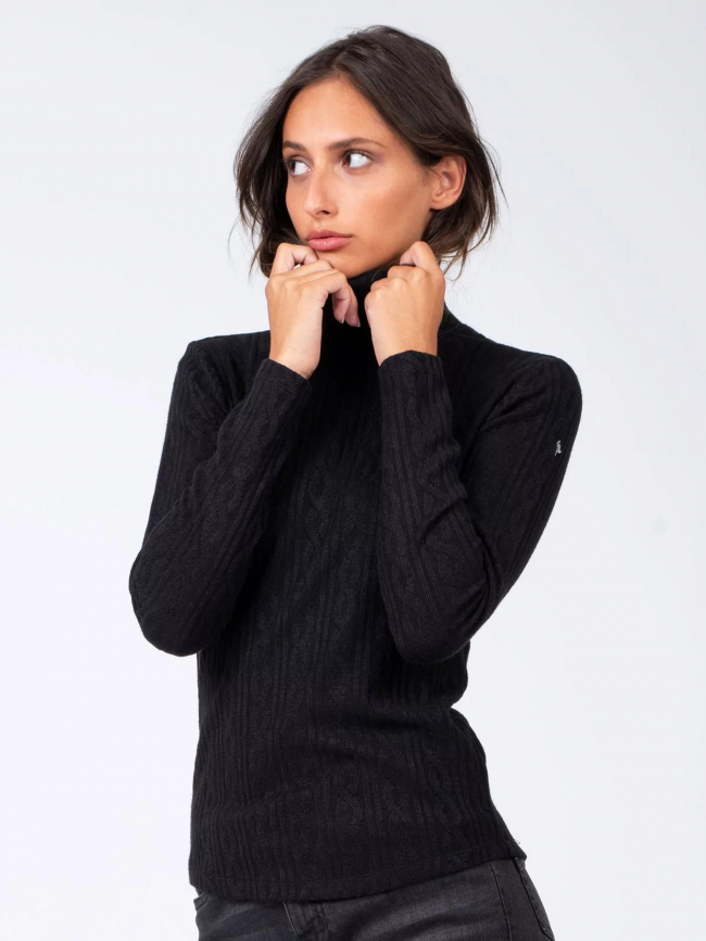 Pull fin en maille col montant davein noir femme - Sun Valley