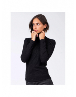 Pull fin en maille col montant davein noir femme - Sun Valley