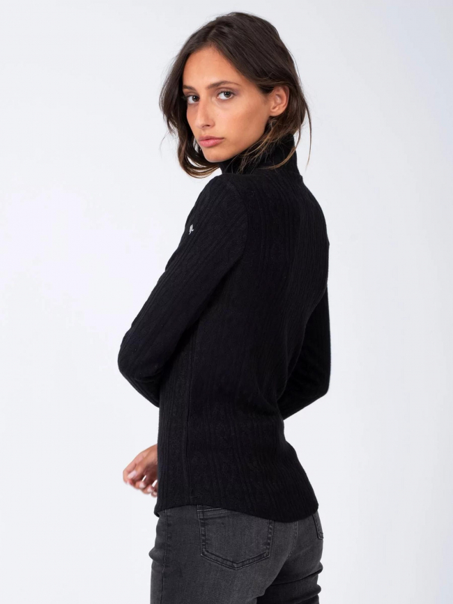 Pull fin en maille col montant davein noir femme - Sun Valley