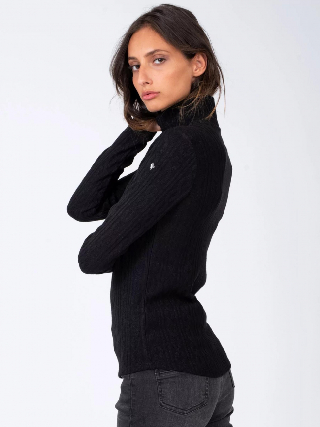 Pull fin en maille col montant davein noir femme - Sun Valley