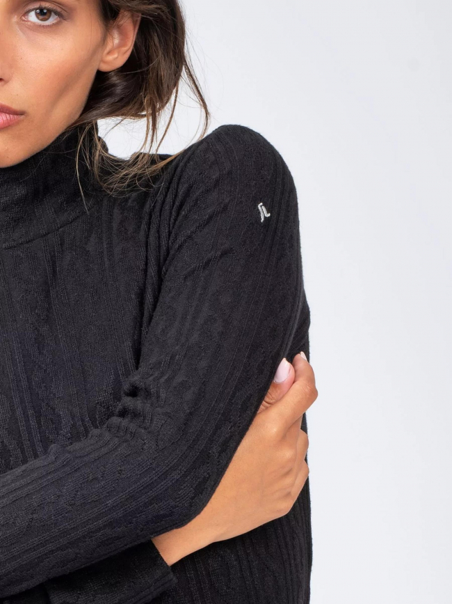 Pull fin en maille col montant davein noir femme - Sun Valley