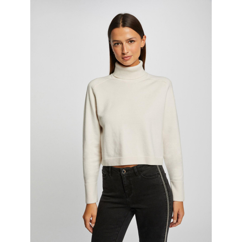 Pull crop col roulé court ivoire femme - Morgan