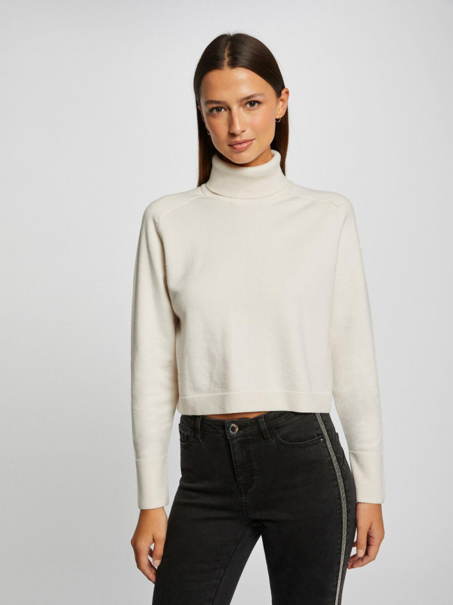 Pull crop col roulé court ivoire femme - Morgan