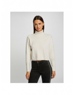 Pull crop col roulé court ivoire femme - Morgan