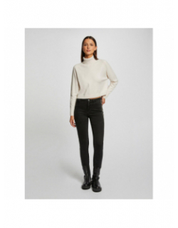 Pull crop col roulé court ivoire femme - Morgan