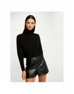 Pull crop col roulé court noir femme - Morgan