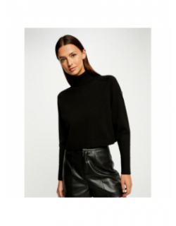 Pull crop col roulé court noir femme - Morgan