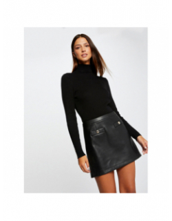 Robe pull jupe simili cuir 2 en 1 noir femme - Morgan