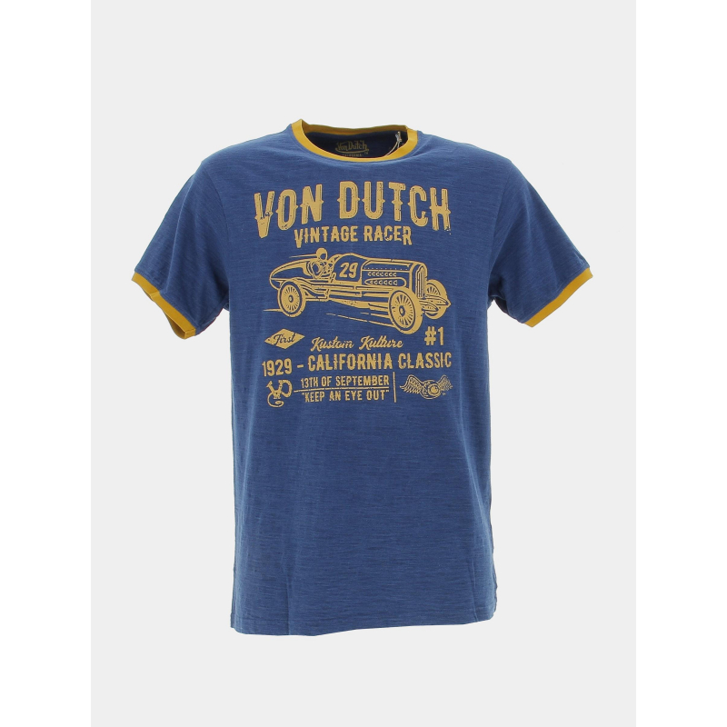 T-shirt vintage racer jaune bleu homme - Von Dutch