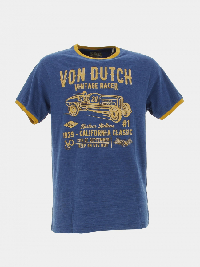 T-shirt vintage racer jaune bleu homme - Von Dutch