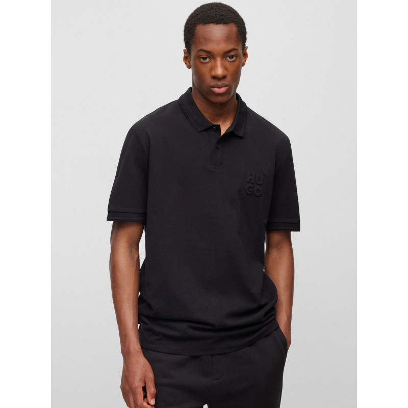 Polo uni logo embossé drouts noir homme - Hugo