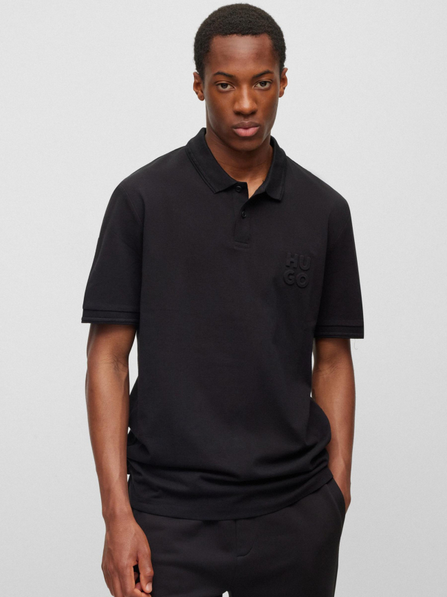 Polo uni logo embossé drouts noir homme - Hugo