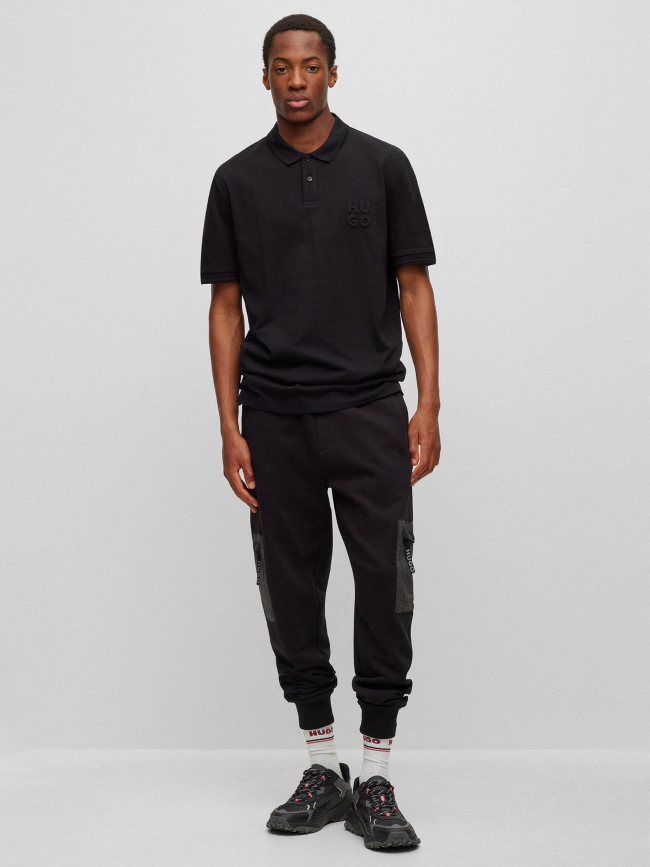 Polo uni logo embossé drouts noir homme - Hugo