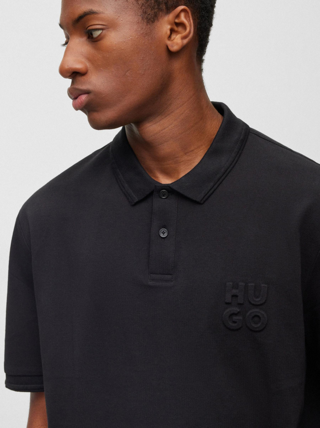 Polo uni logo embossé drouts noir homme - Hugo