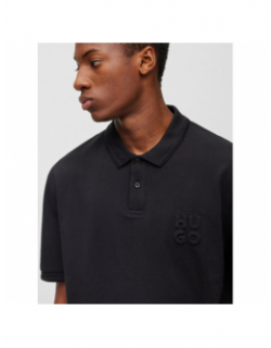 Polo uni logo embossé drouts noir homme - Hugo