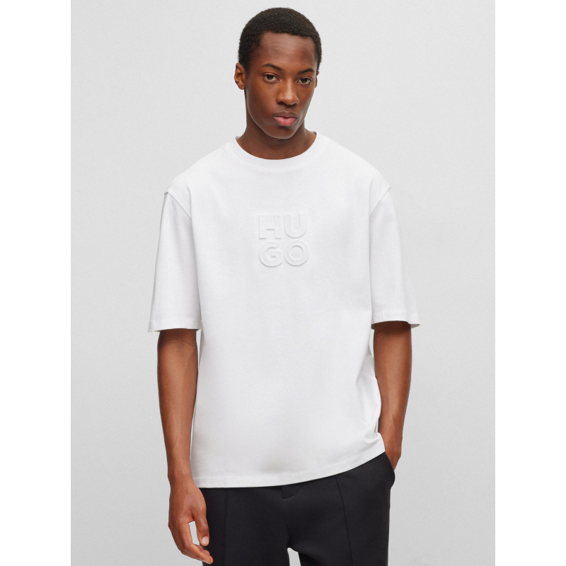 T-shirt uni logo embossé dleek blanc homme - Hugo