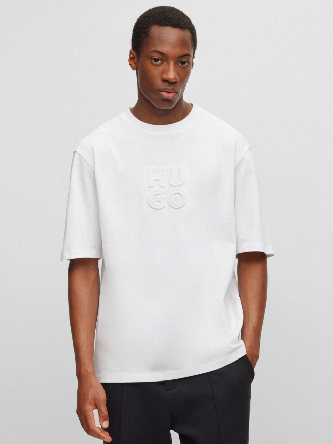 T-shirt uni logo embossé dleek blanc homme - Hugo