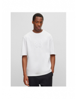 T-shirt uni logo embossé dleek blanc homme - Hugo