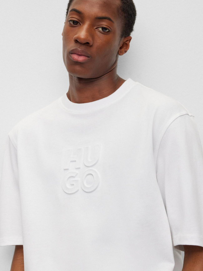 T-shirt uni logo embossé dleek blanc homme - Hugo