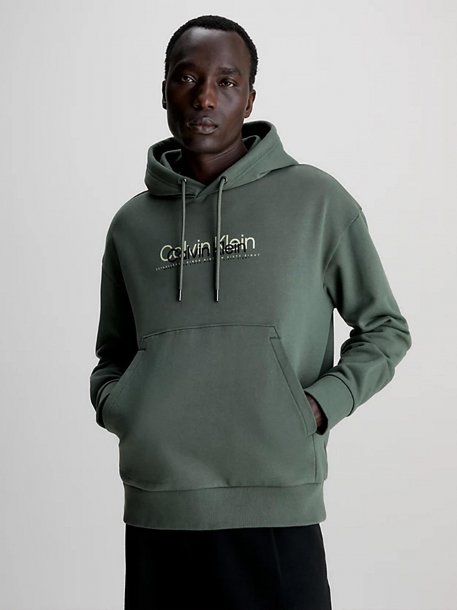 Sweat à capuche double flock kaki homme - Calvin Klein