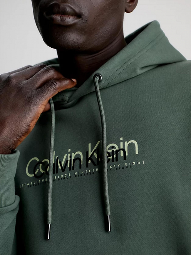 Sweat à capuche double flock kaki homme - Calvin Klein