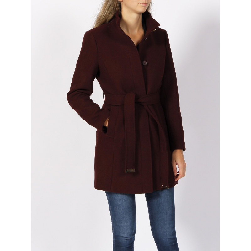 Manteau en laine à ceinture bordeaux femme - Salsa