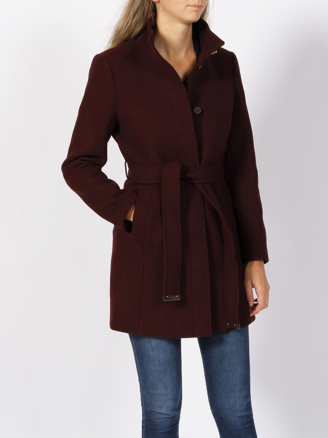 Manteau en laine à ceinture bordeaux femme - Salsa