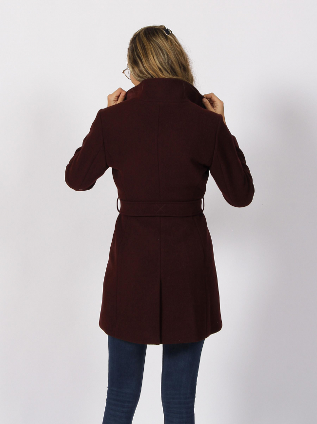 Manteau en laine à ceinture bordeaux femme - Salsa