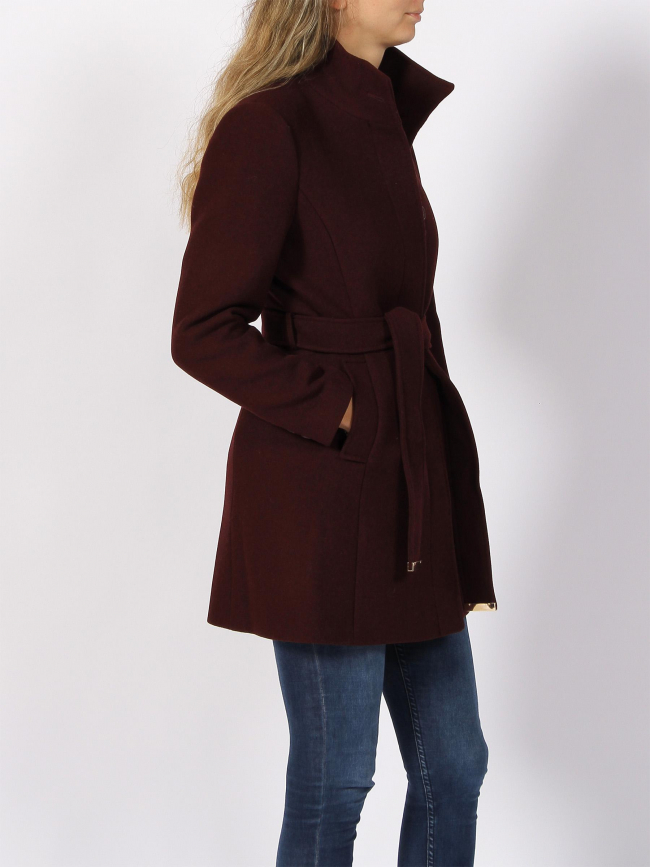 Manteau en laine à ceinture bordeaux femme - Salsa