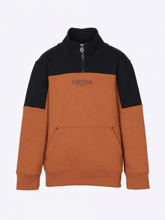 Sweat col zippé bicolore noir marron garçon - Kaporal