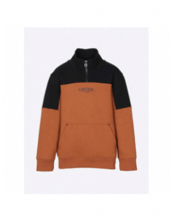 Sweat col zippé bicolore noir marron garçon - Kaporal