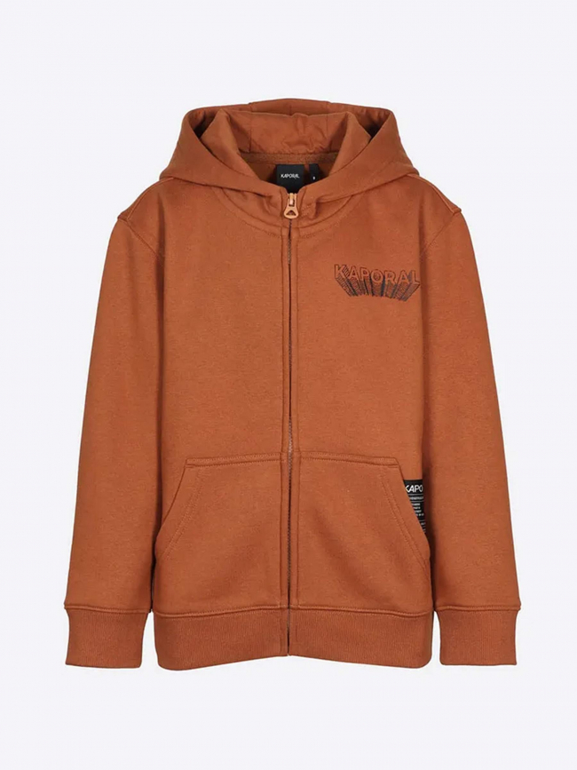 Sweat zippé à capuche logo marron garçon - Kaporal