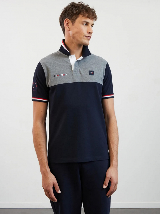 Polo bicolore feinte de passe bleu gris homme - Eden Park