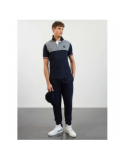 Polo bicolore feinte de passe bleu gris homme - Eden Park