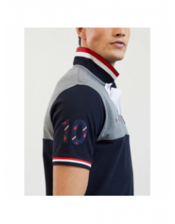 Polo bicolore feinte de passe bleu gris homme - Eden Park