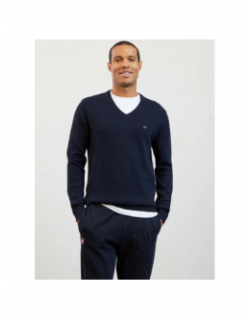 Pull col v uni logo bleu marine homme - Eden Park