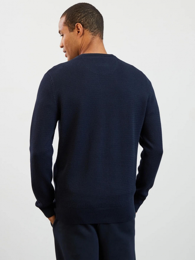 Pull col v uni logo bleu marine homme - Eden Park