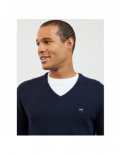 Pull col v uni logo bleu marine homme - Eden Park